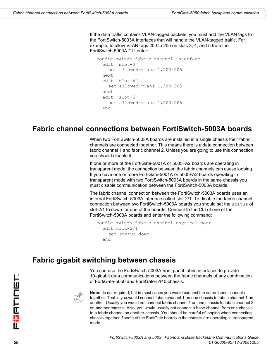 Fabric gigabit switching between chassis | Fortinet 5003 User Manual | Page 50 / 128