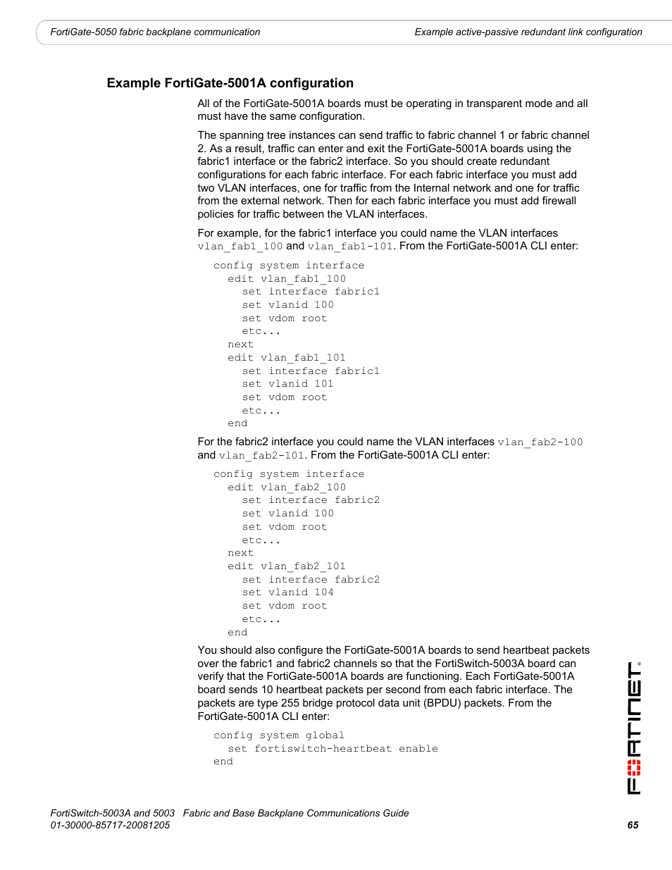 Example fortigate-5001a configuration | Fortinet 5003 User Manual | Page 65 / 128