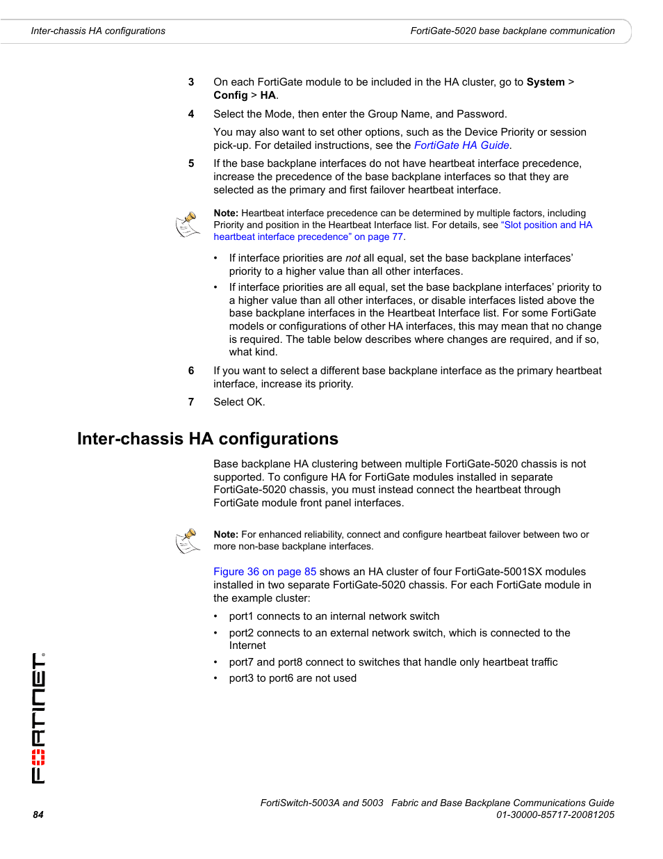 Inter-chassis ha configurations | Fortinet 5003 User Manual | Page 84 / 128