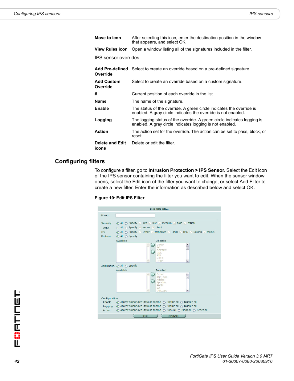 Configuring filters | Fortinet Network Device IPS User Manual | Page 42 / 62