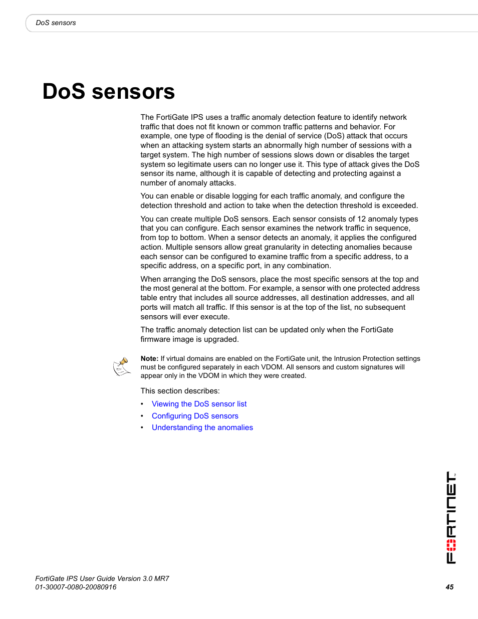 Dos sensors | Fortinet Network Device IPS User Manual | Page 45 / 62