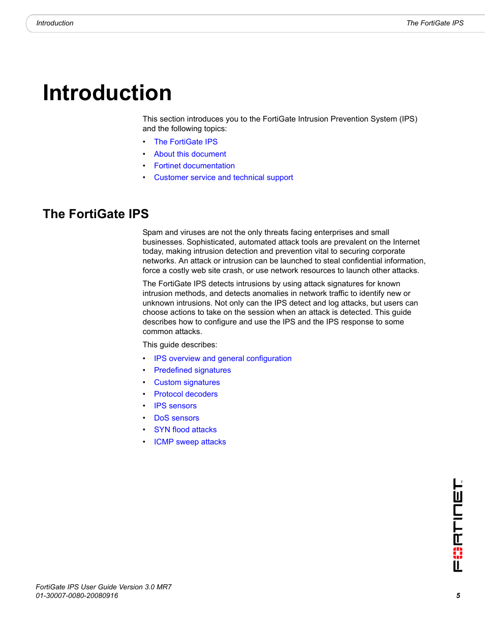 Introduction, The fortigate ips | Fortinet Network Device IPS User Manual | Page 5 / 62