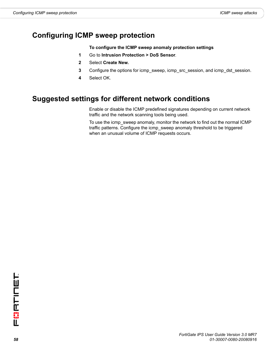 Configuring icmp sweep protection | Fortinet Network Device IPS User Manual | Page 58 / 62