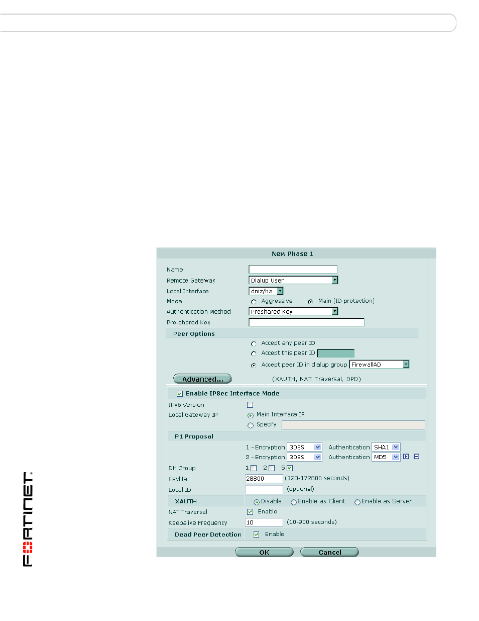 Configuring xauth authentication | Fortinet FortiGate v3.0 MR7 User Manual | Page 58 / 66