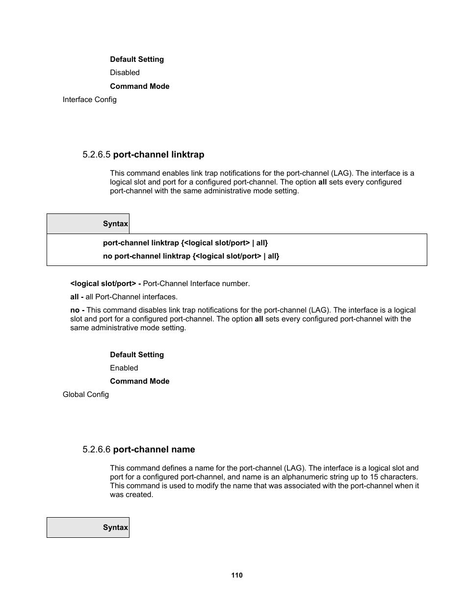 5 port-channel linktrap, 6 port-channel name | Fortinet MR1 User Manual | Page 110 / 640