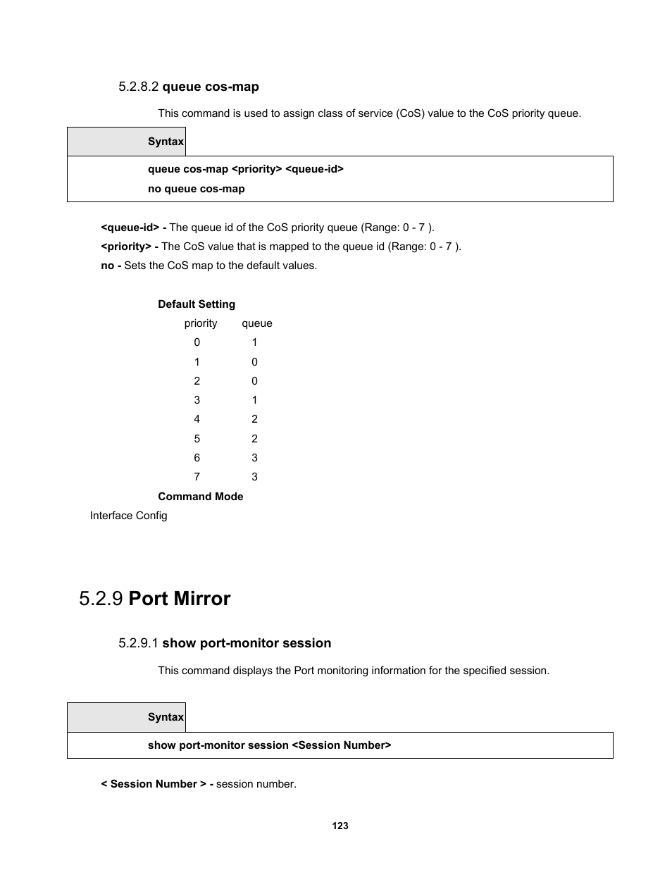 2 queue cos-map, 9 port mirror, 1 show port-monitor session | Fortinet MR1 User Manual | Page 123 / 640