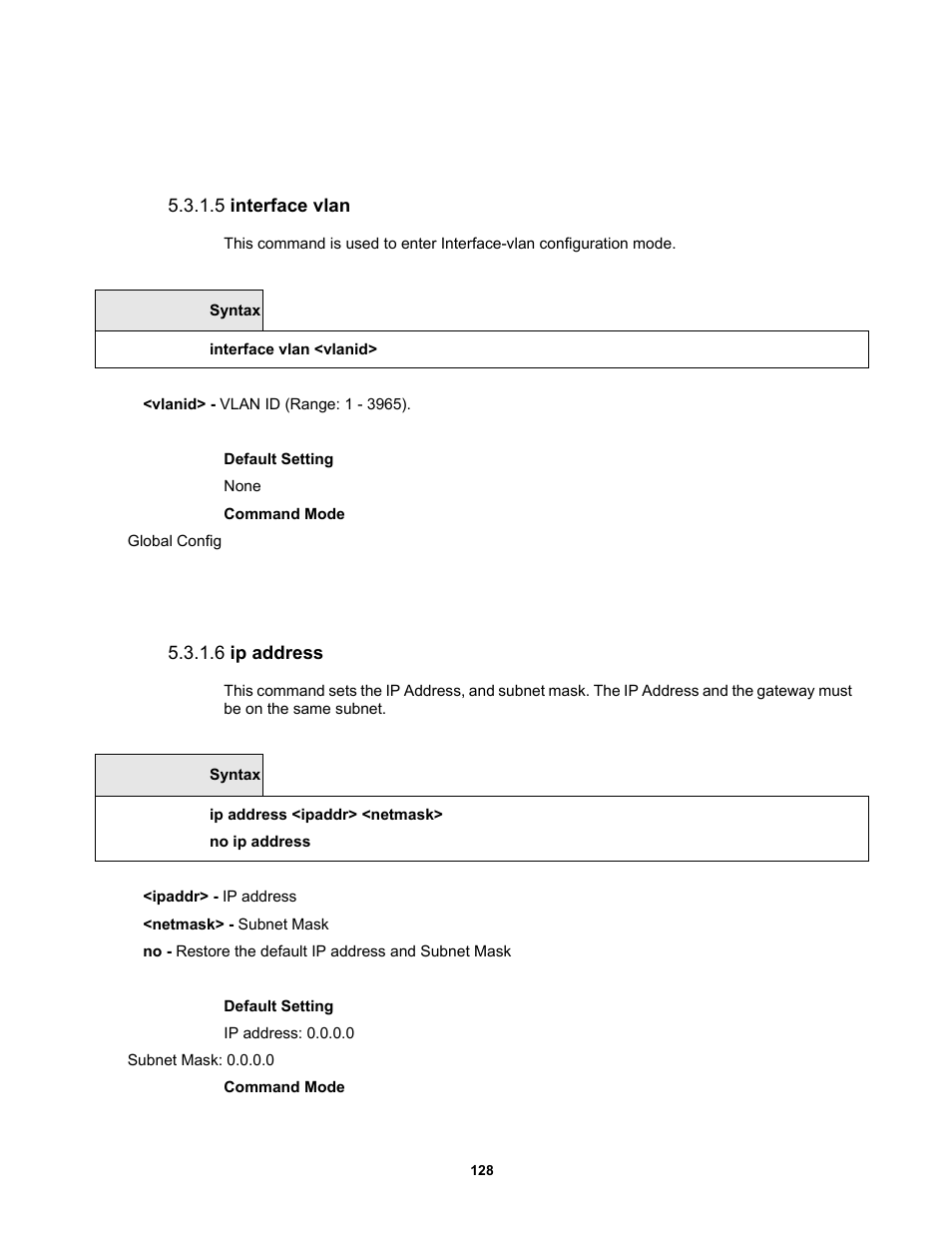 5 interface vlan, 6 ip address | Fortinet MR1 User Manual | Page 128 / 640