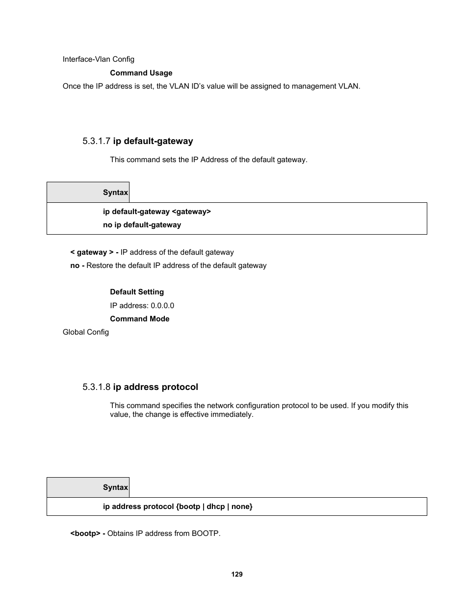 7 ip default-gateway, 8 ip address protocol | Fortinet MR1 User Manual | Page 129 / 640