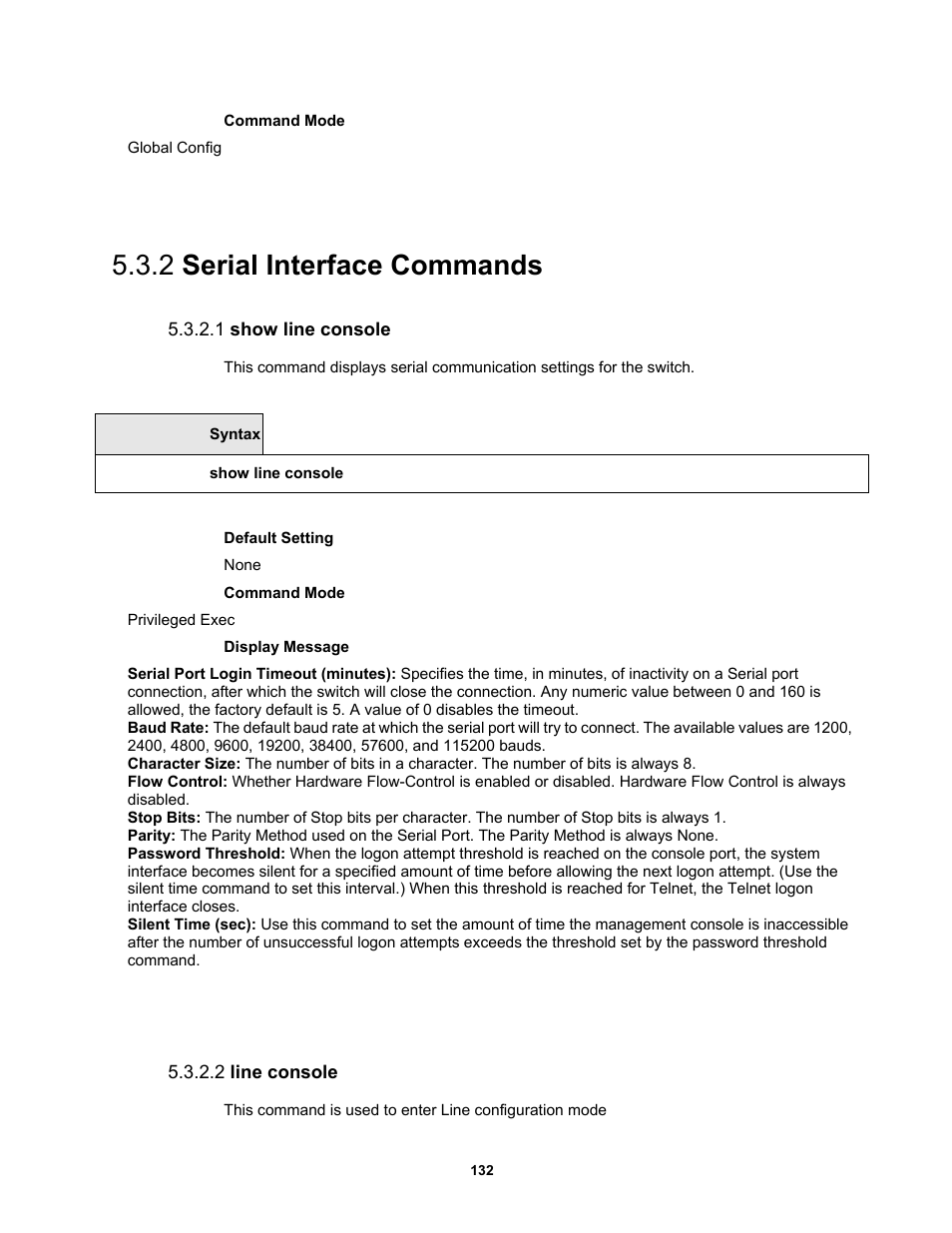 2 serial interface commands, 1 show line console, 2 line console | Fortinet MR1 User Manual | Page 132 / 640