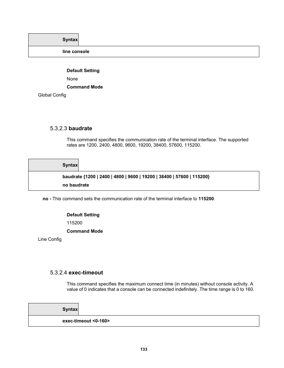 3 baudrate, 4 exec-timeout | Fortinet MR1 User Manual | Page 133 / 640