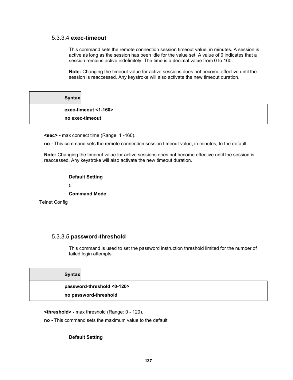 4 exec-timeout, 5 password-threshold | Fortinet MR1 User Manual | Page 137 / 640