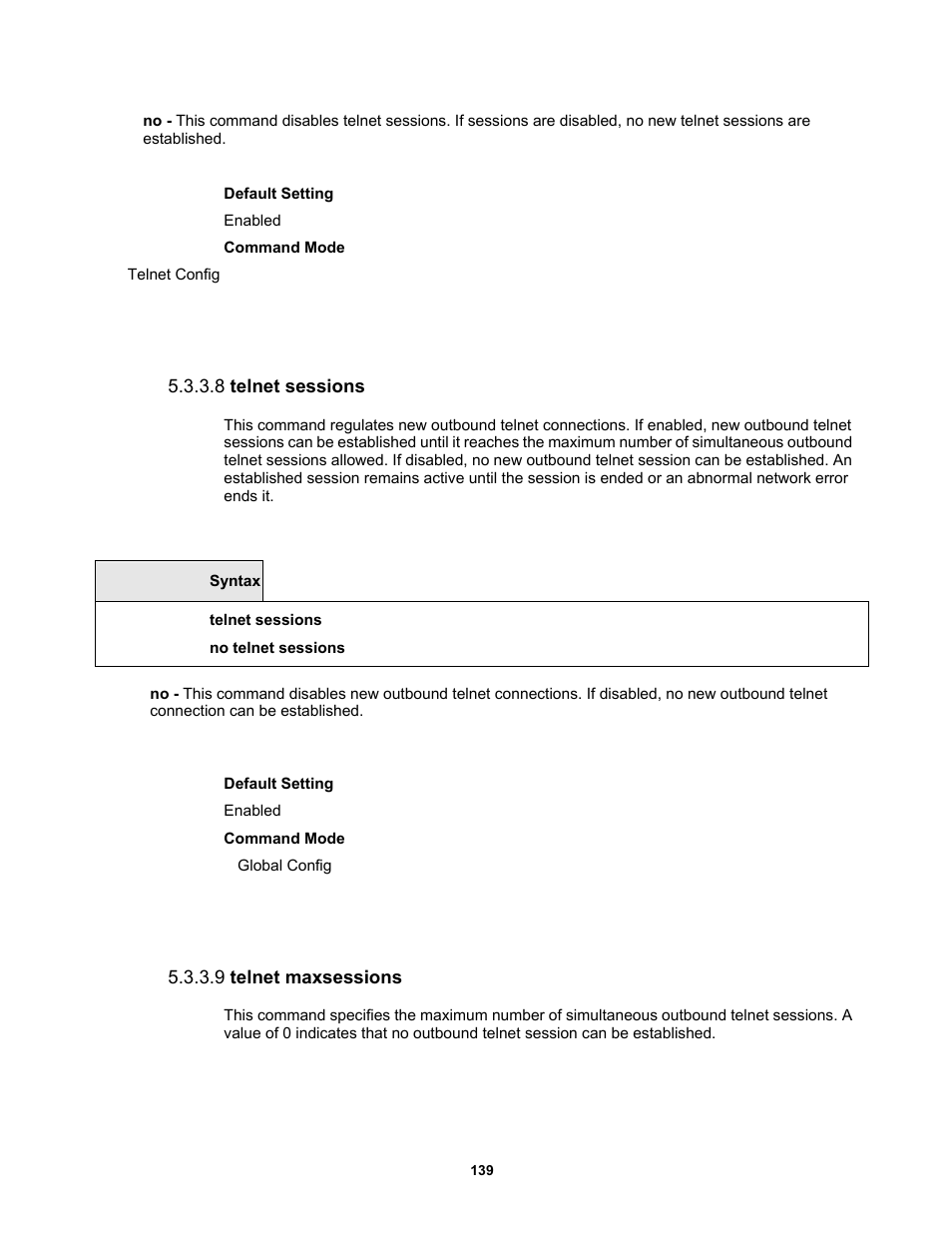 8 telnet sessions, 9 telnet maxsessions | Fortinet MR1 User Manual | Page 139 / 640