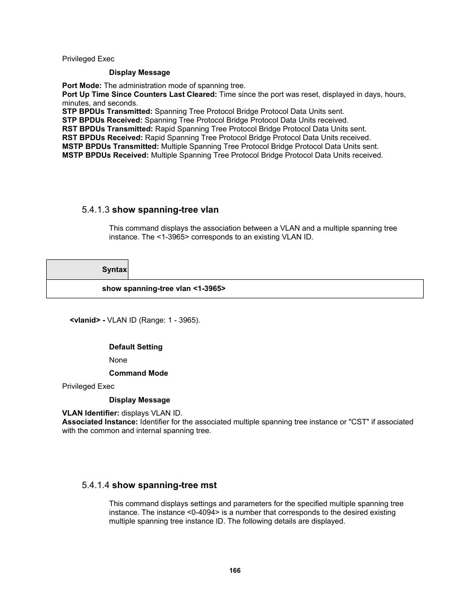 3 show spanning-tree vlan, 4 show spanning-tree mst | Fortinet MR1 User Manual | Page 166 / 640