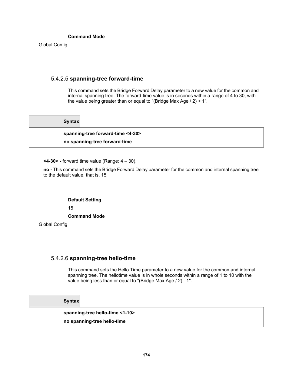 5 spanning-tree forward-time, 6 spanning-tree hello-time | Fortinet MR1 User Manual | Page 174 / 640