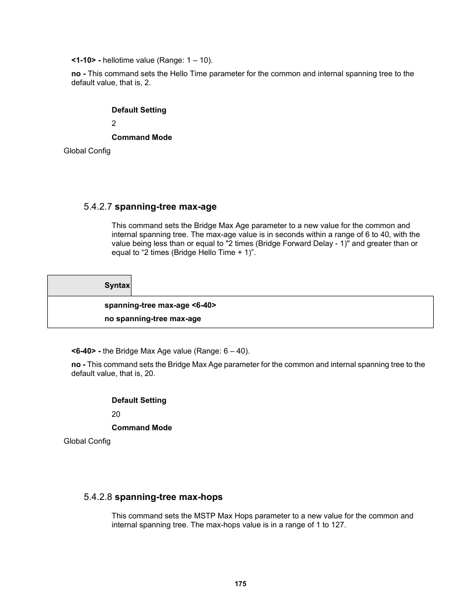 7 spanning-tree max-age, 8 spanning-tree max-hops | Fortinet MR1 User Manual | Page 175 / 640