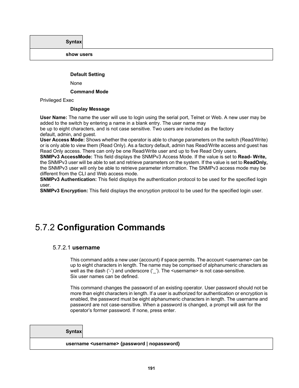 2 configuration commands, 1 username | Fortinet MR1 User Manual | Page 191 / 640