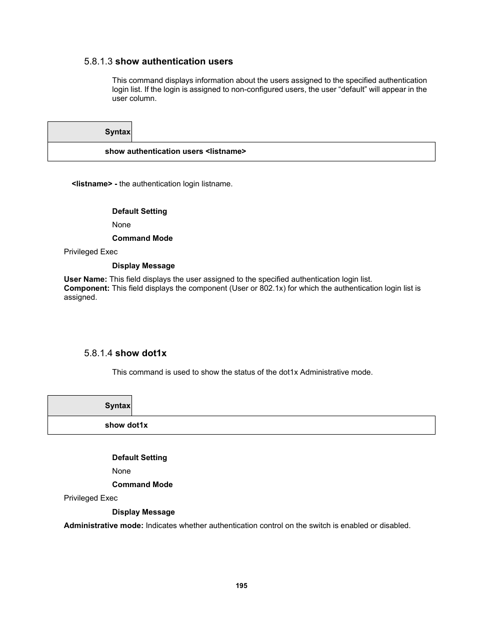 3 show authentication users, 4 show dot1x | Fortinet MR1 User Manual | Page 195 / 640