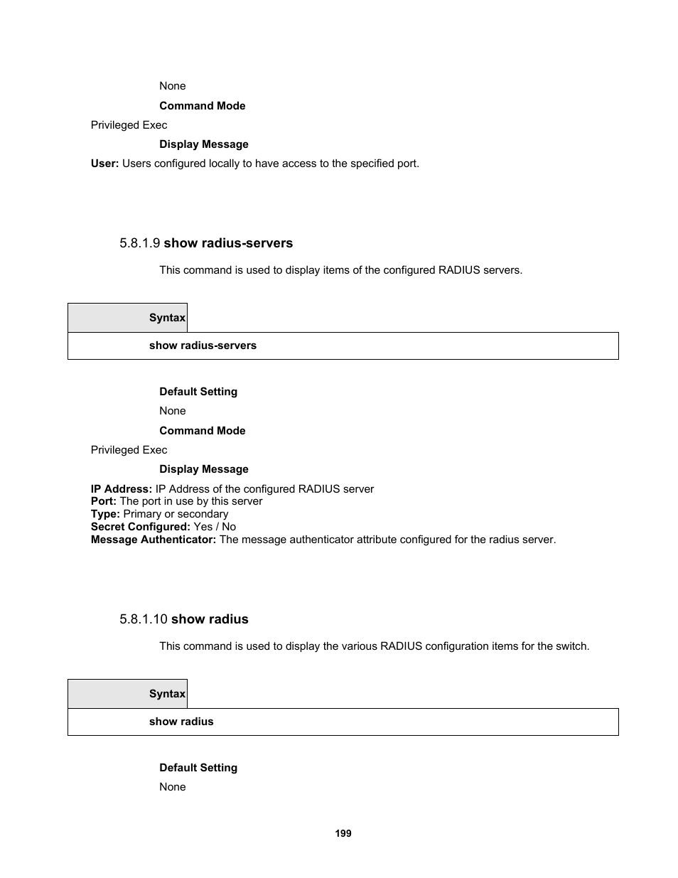 9 show radius-servers, 10 show radius | Fortinet MR1 User Manual | Page 199 / 640