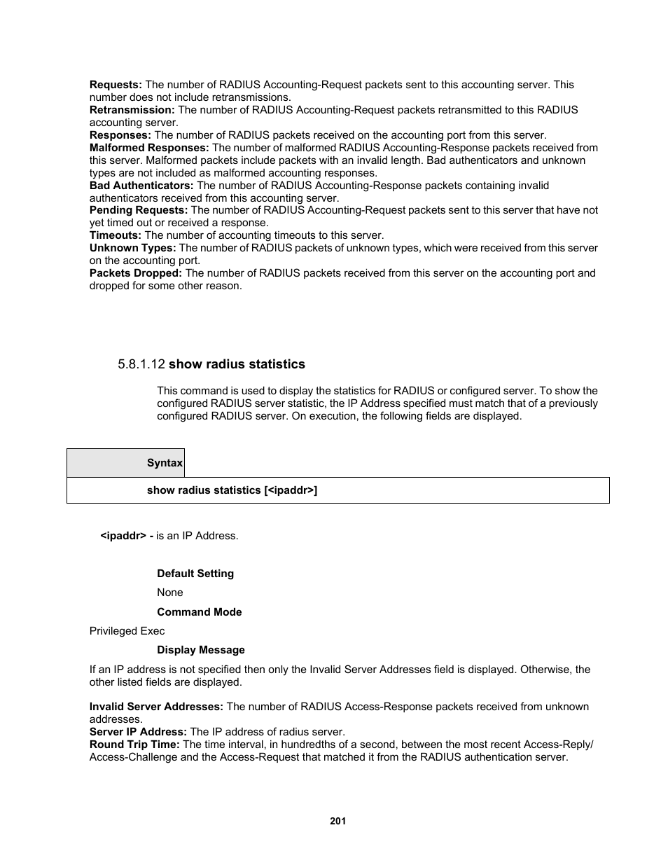 12 show radius statistics | Fortinet MR1 User Manual | Page 201 / 640