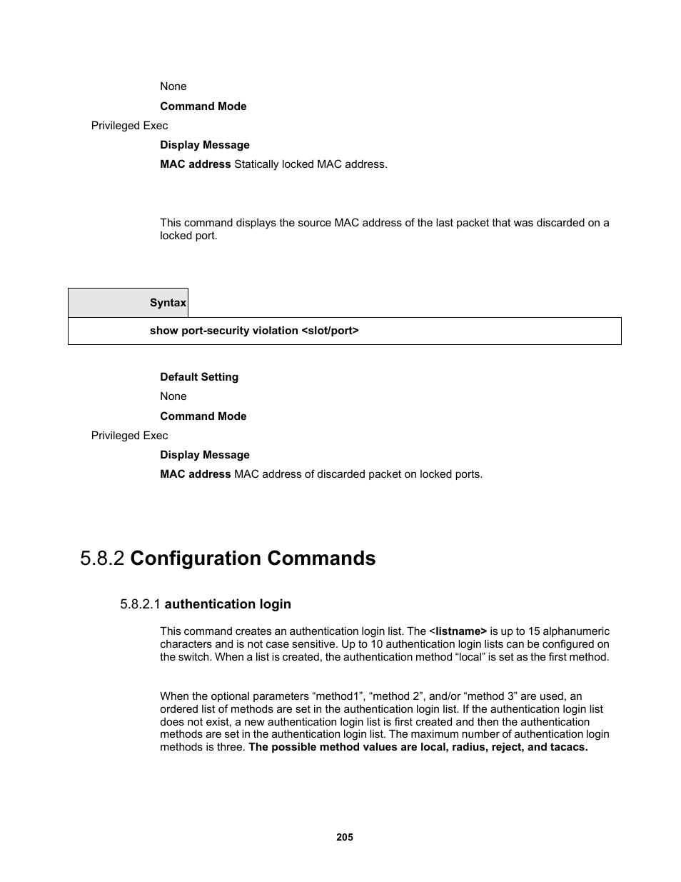 2 configuration commands, 1 authentication login | Fortinet MR1 User Manual | Page 205 / 640