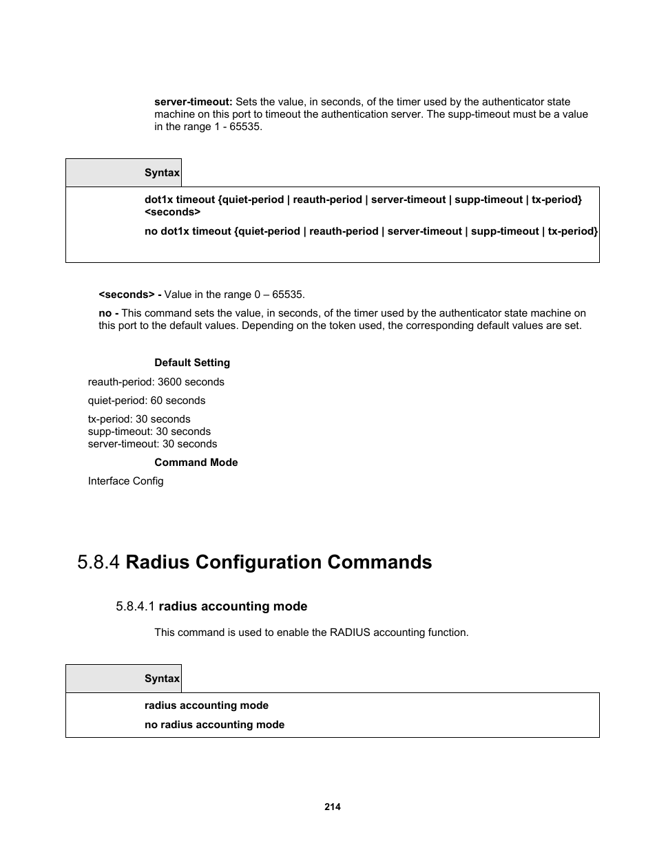 4 radius configuration commands, 1 radius accounting mode | Fortinet MR1 User Manual | Page 214 / 640