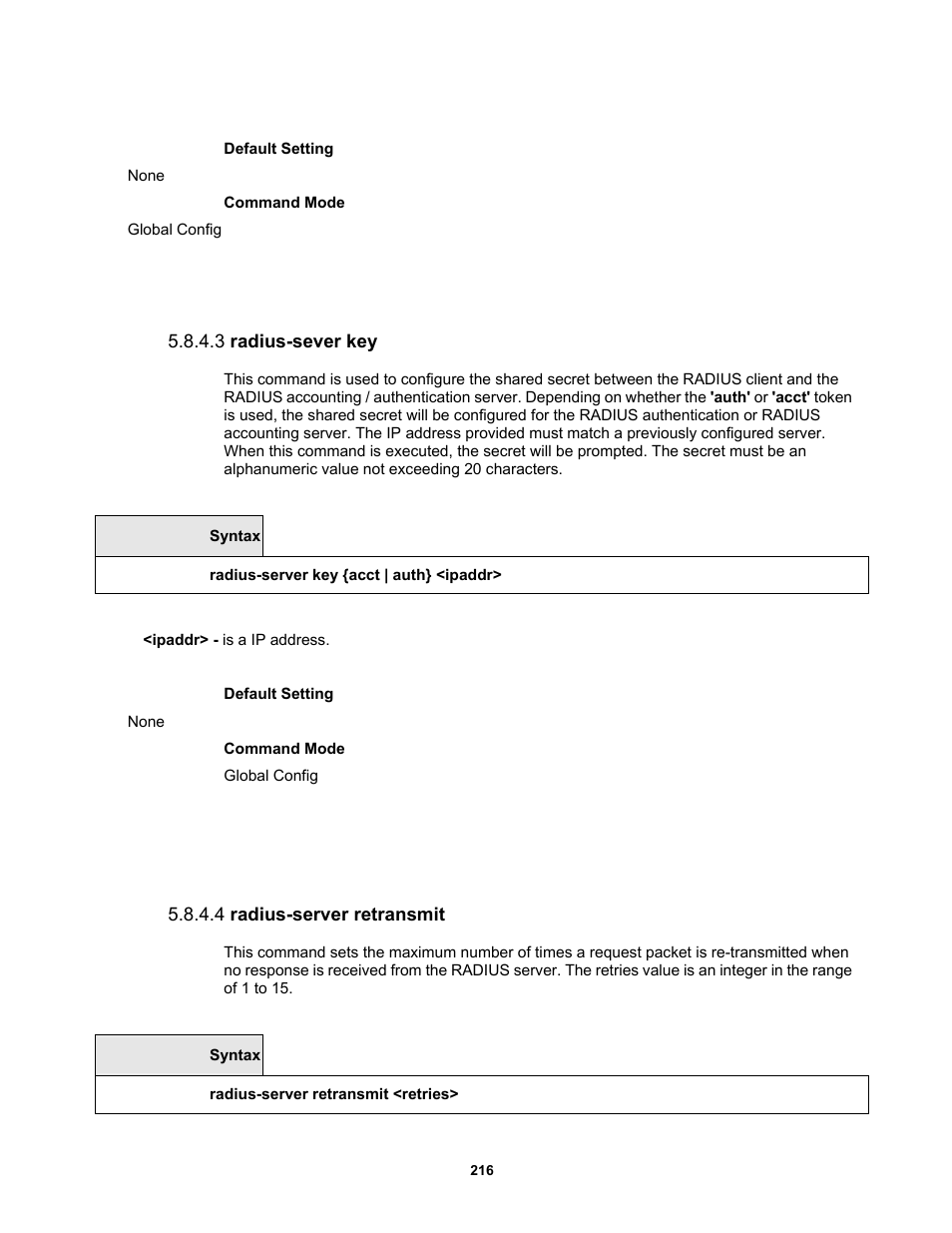 3 radius-sever key, 4 radius-server retransmit | Fortinet MR1 User Manual | Page 216 / 640