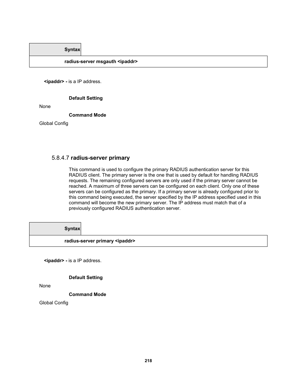 7 radius-server primary | Fortinet MR1 User Manual | Page 218 / 640