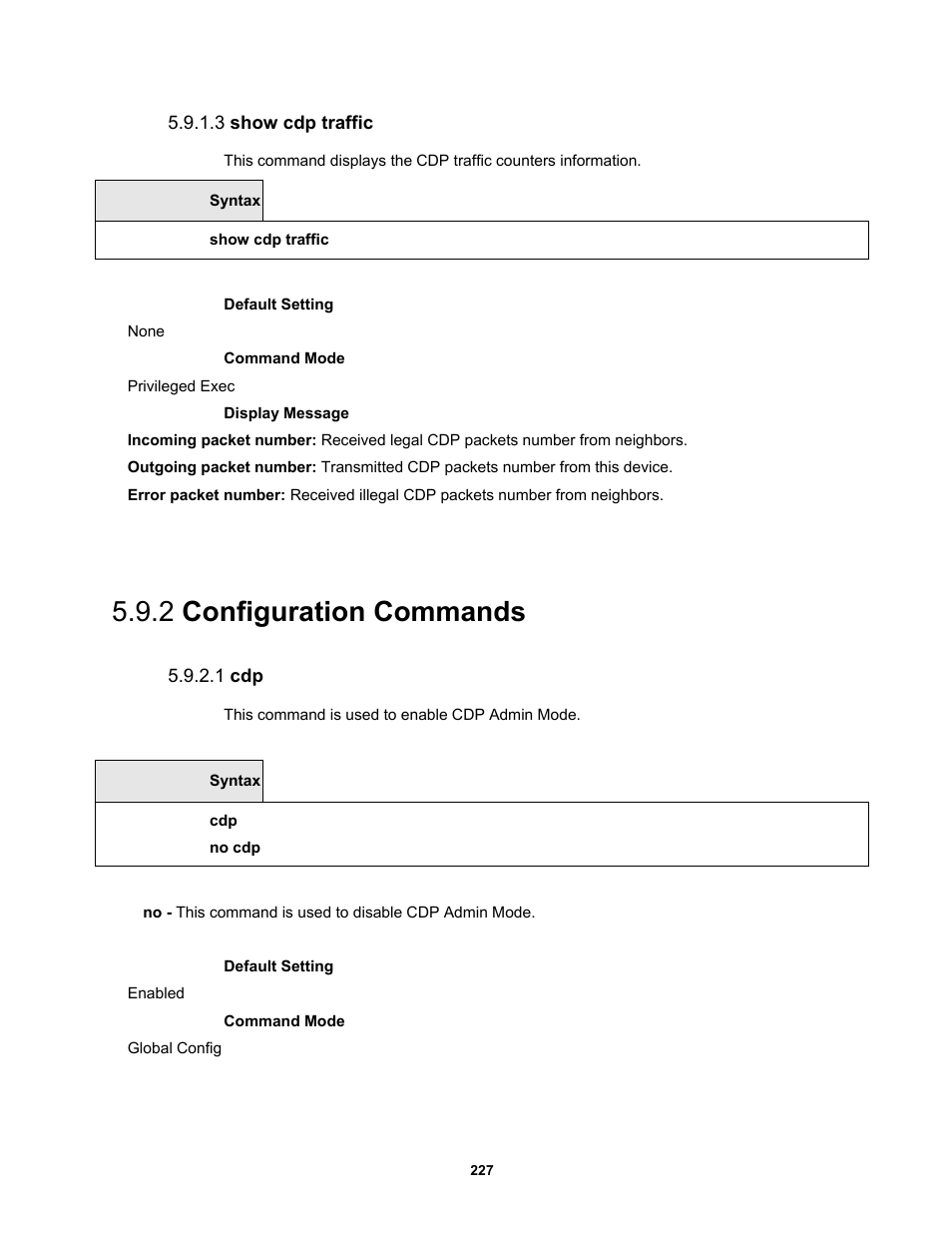 3 show cdp traffic, 2 configuration commands, 1 cdp | Fortinet MR1 User Manual | Page 227 / 640