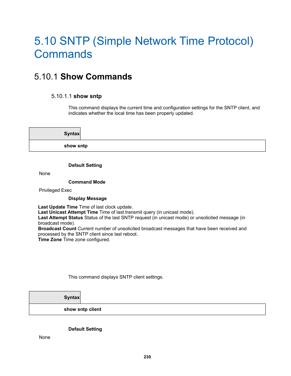 10 sntp (simple network time protocol) commands, 1 show commands, 1 show sntp | Fortinet MR1 User Manual | Page 230 / 640