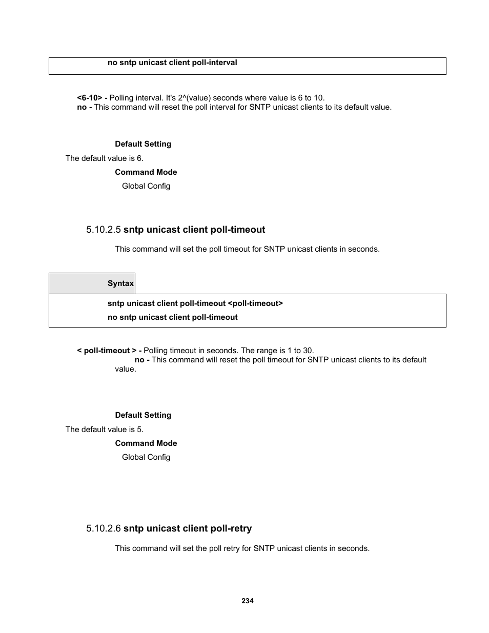 5 sntp unicast client poll-timeout, 6 sntp unicast client poll-retry | Fortinet MR1 User Manual | Page 234 / 640