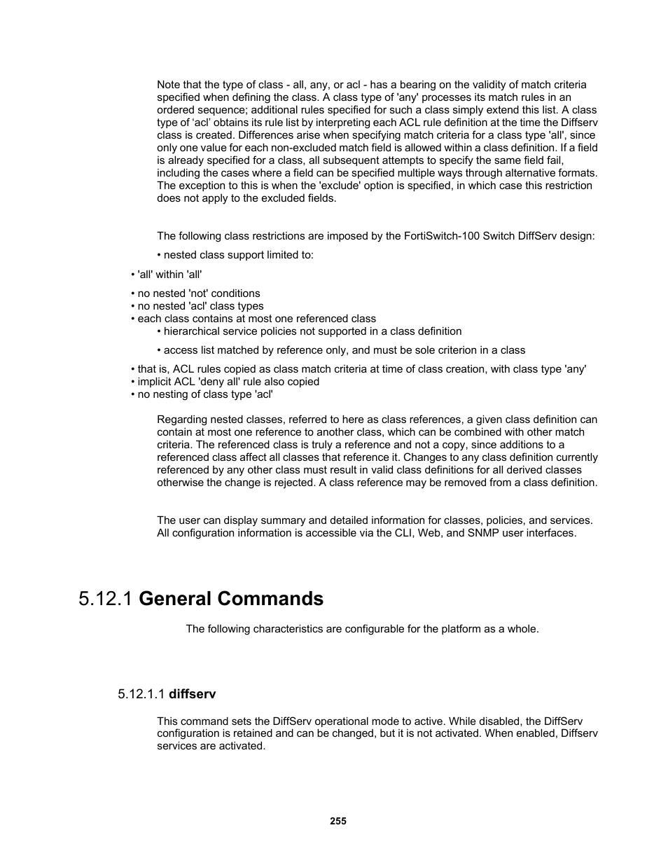 1 general commands, 1 diffserv | Fortinet MR1 User Manual | Page 255 / 640