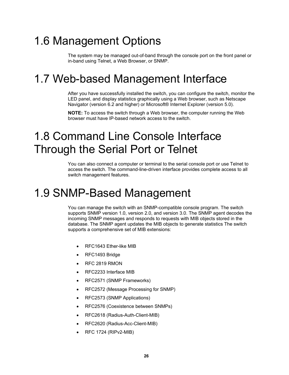 6 management options, 7 web-based management interface, 9 snmp-based management | Fortinet MR1 User Manual | Page 26 / 640