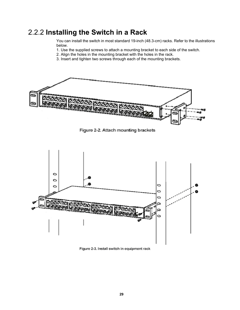 2 installing the switch in a rack | Fortinet MR1 User Manual | Page 29 / 640