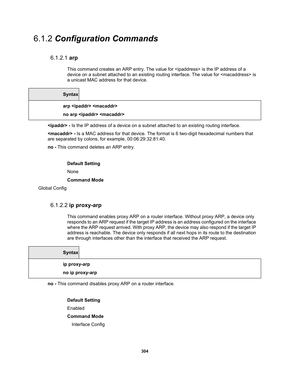 2 configuration commands, 1 arp, 2 ip proxy-arp | Fortinet MR1 User Manual | Page 304 / 640