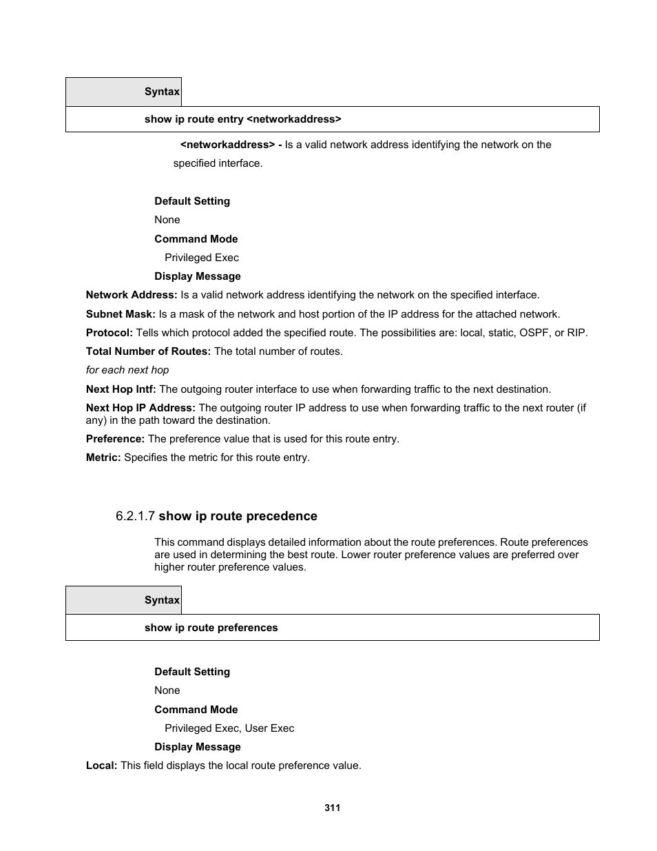 7 show ip route precedence | Fortinet MR1 User Manual | Page 311 / 640