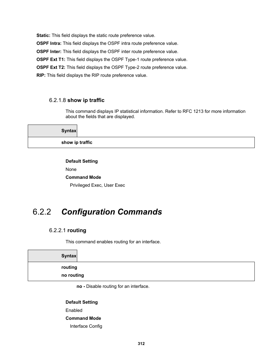 2 configuration commands, 8 show ip traffic, 1 routing | Fortinet MR1 User Manual | Page 312 / 640