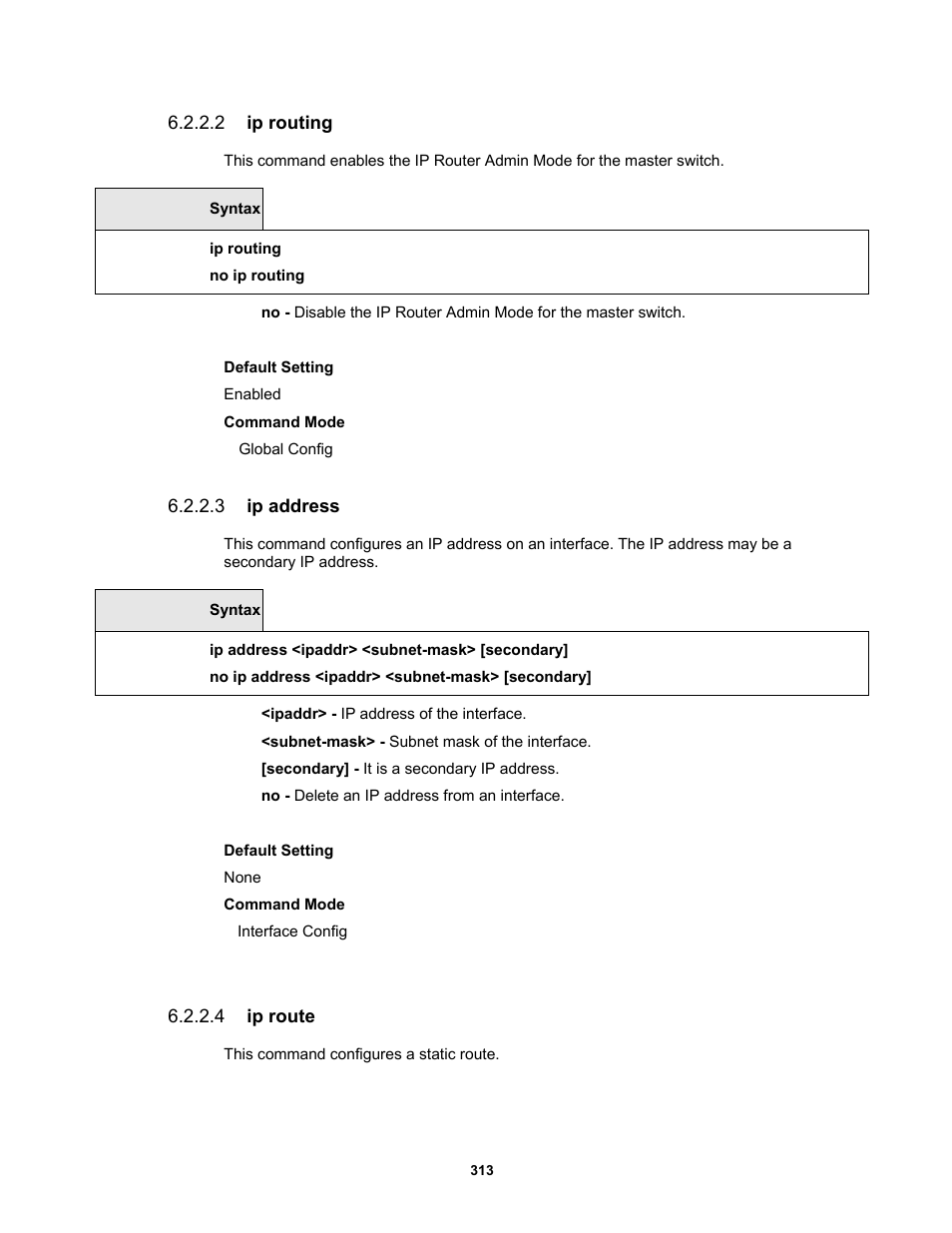 2 ip routing, 3 ip address, 4 ip route | Fortinet MR1 User Manual | Page 313 / 640