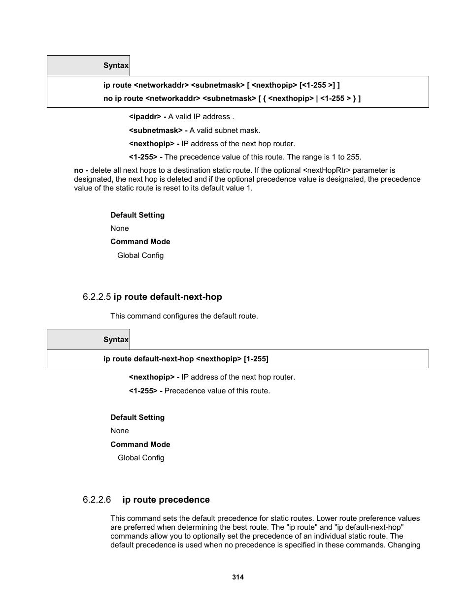 5 ip route default-next-hop, 6 ip route precedence | Fortinet MR1 User Manual | Page 314 / 640