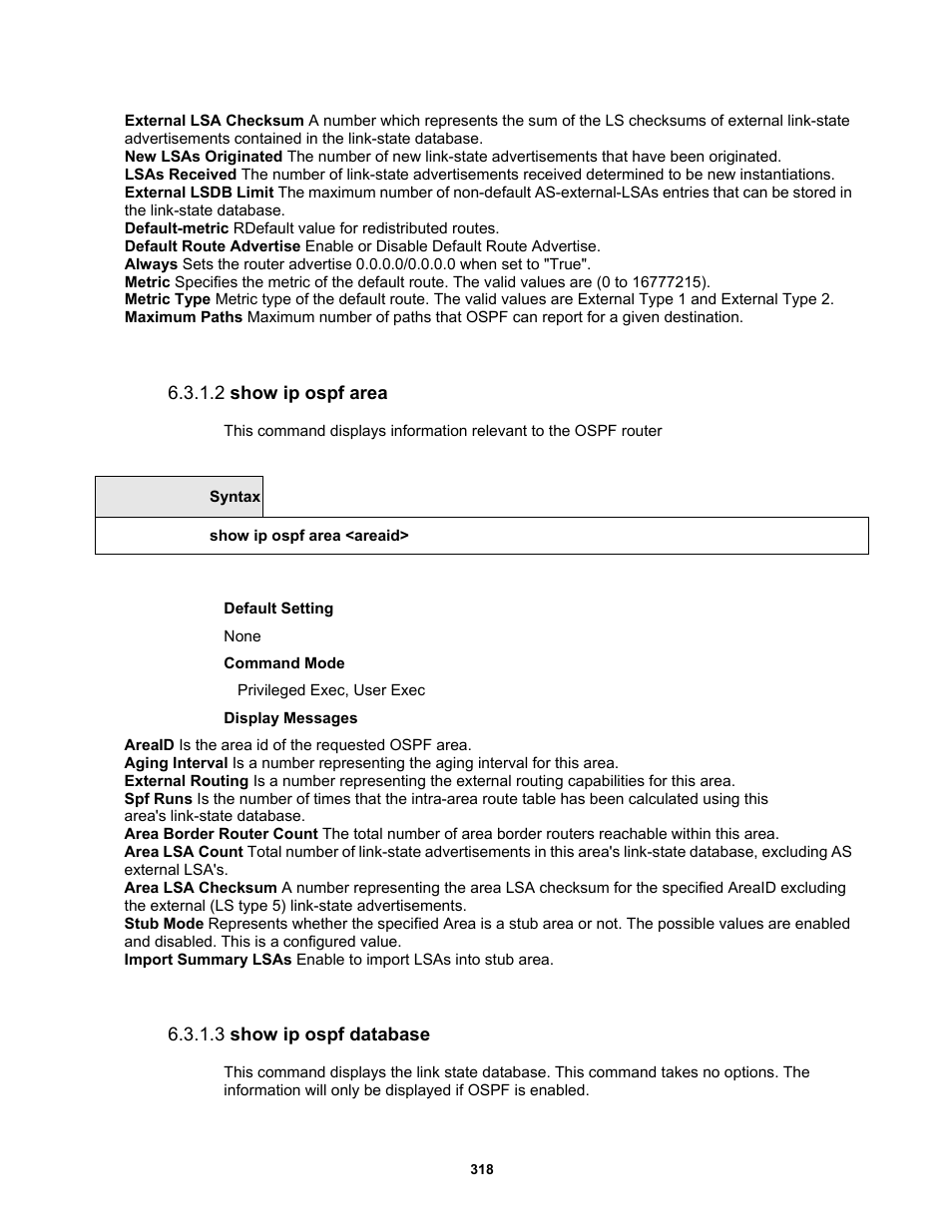 2 show ip ospf area, 3 show ip ospf database | Fortinet MR1 User Manual | Page 318 / 640