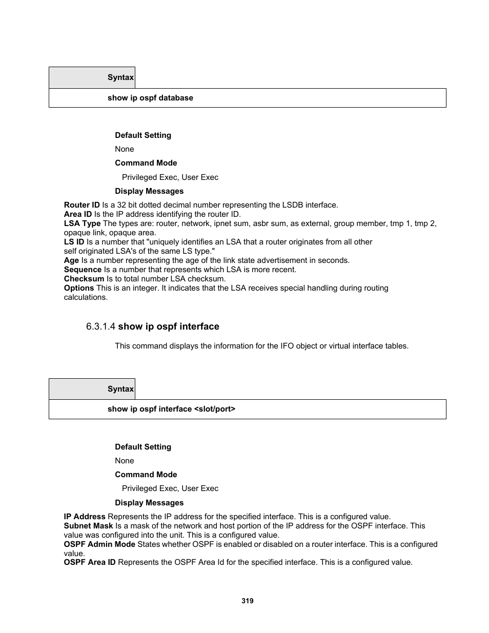 4 show ip ospf interface | Fortinet MR1 User Manual | Page 319 / 640