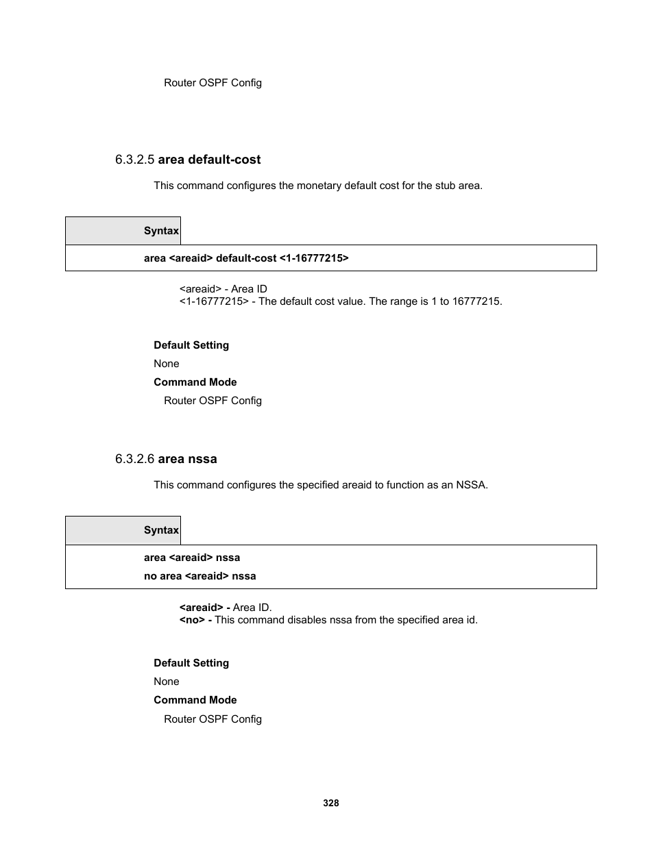 5 area default-cost, 6 area nssa | Fortinet MR1 User Manual | Page 328 / 640