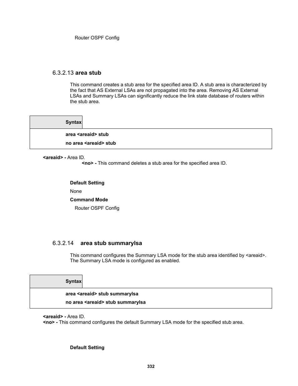 13 area stub, 14 area stub summarylsa | Fortinet MR1 User Manual | Page 332 / 640