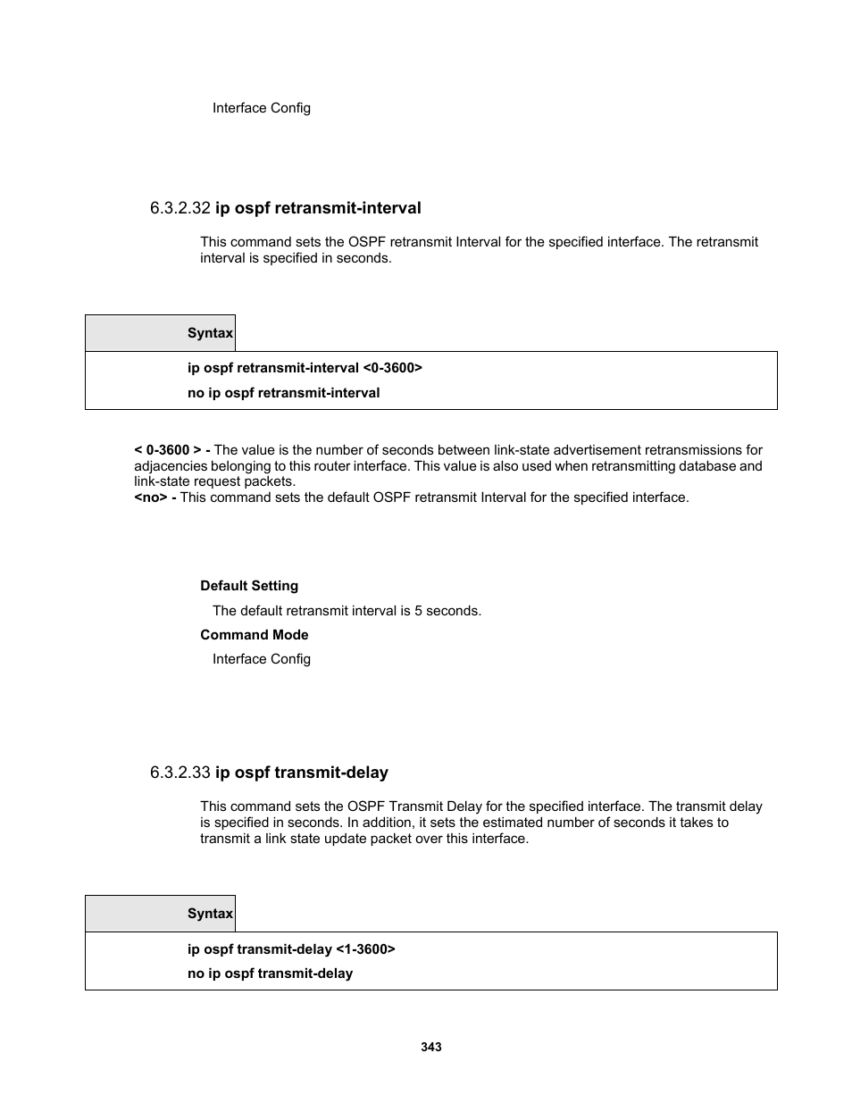 32 ip ospf retransmit-interval, 33 ip ospf transmit-delay | Fortinet MR1 User Manual | Page 343 / 640