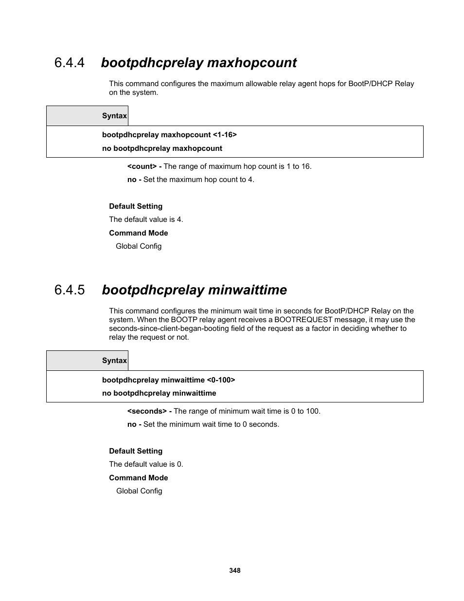 4 bootpdhcprelay maxhopcount, 5 bootpdhcprelay minwaittime | Fortinet MR1 User Manual | Page 348 / 640