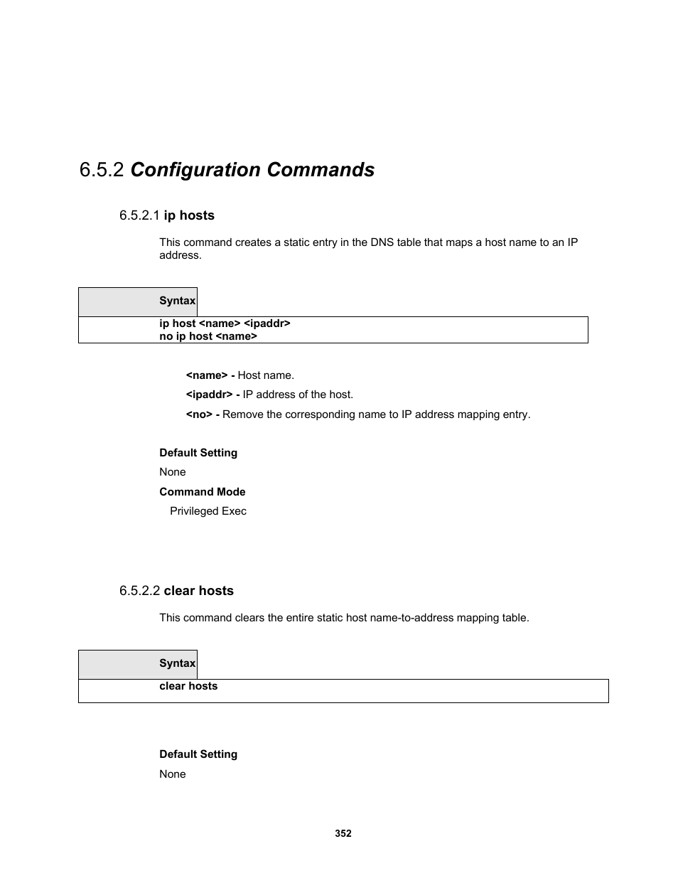2 configuration commands, 1 ip hosts, 2 clear hosts | Fortinet MR1 User Manual | Page 352 / 640