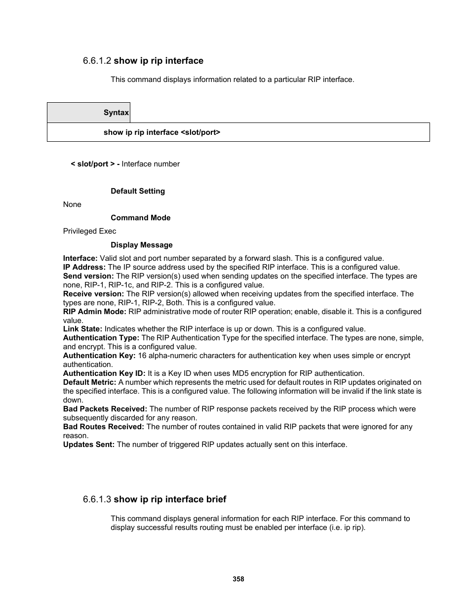 2 show ip rip interface, 3 show ip rip interface brief | Fortinet MR1 User Manual | Page 358 / 640