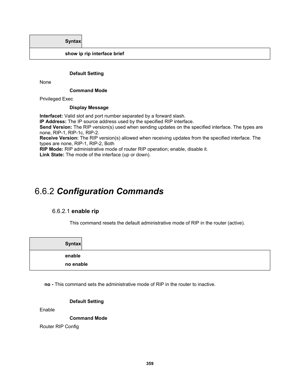 2 configuration commands, 1 enable rip | Fortinet MR1 User Manual | Page 359 / 640