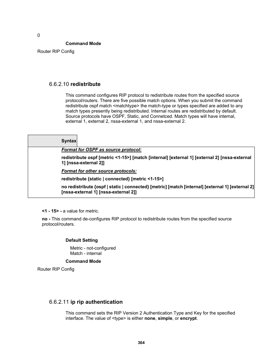 10 redistribute, 11 ip rip authentication | Fortinet MR1 User Manual | Page 364 / 640