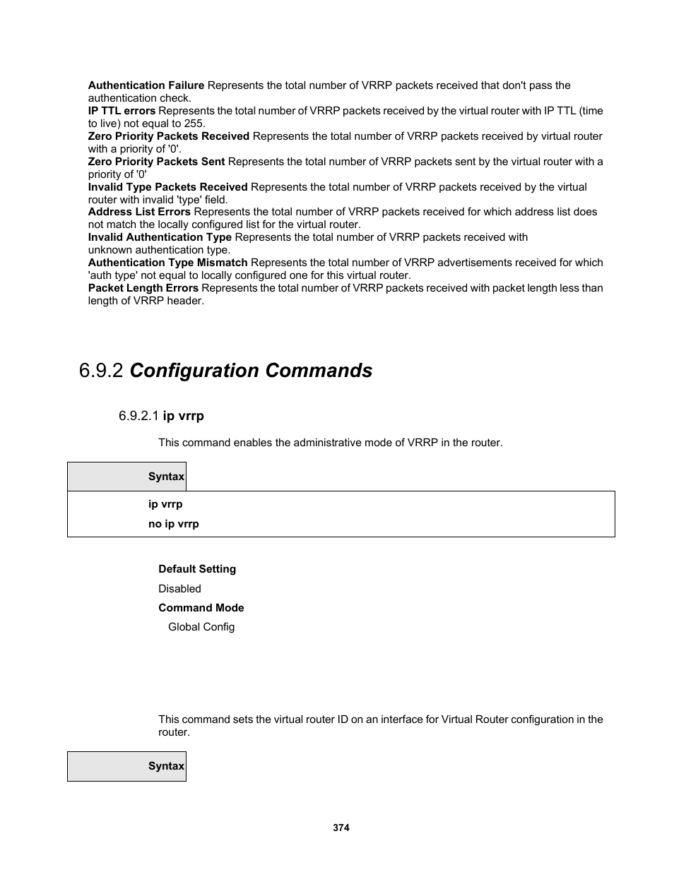 2 configuration commands, 1 ip vrrp | Fortinet MR1 User Manual | Page 374 / 640