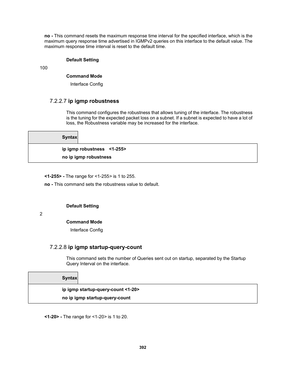 7 ip igmp robustness, 8 ip igmp startup-query-count | Fortinet MR1 User Manual | Page 392 / 640